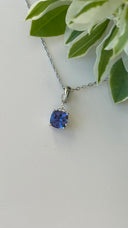 Silver Petite Cushion Cut Tanzanite with Trilogy Silver Topaz Highlight Pendant