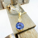 Golden Diamond Droplet Round Cut Tanzanite Yellow Gold Pendant