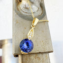 Golden Diamond Droplet Round Cut Tanzanite Yellow Gold Pendant
