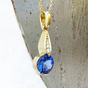 Golden Diamond Droplet Round Cut Tanzanite Yellow Gold Pendant
