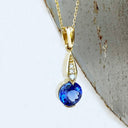 Golden Diamond Droplet Round Cut Tanzanite Yellow Gold Pendant