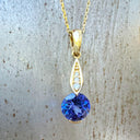 Golden Diamond Droplet Round Cut Tanzanite Yellow Gold Pendant