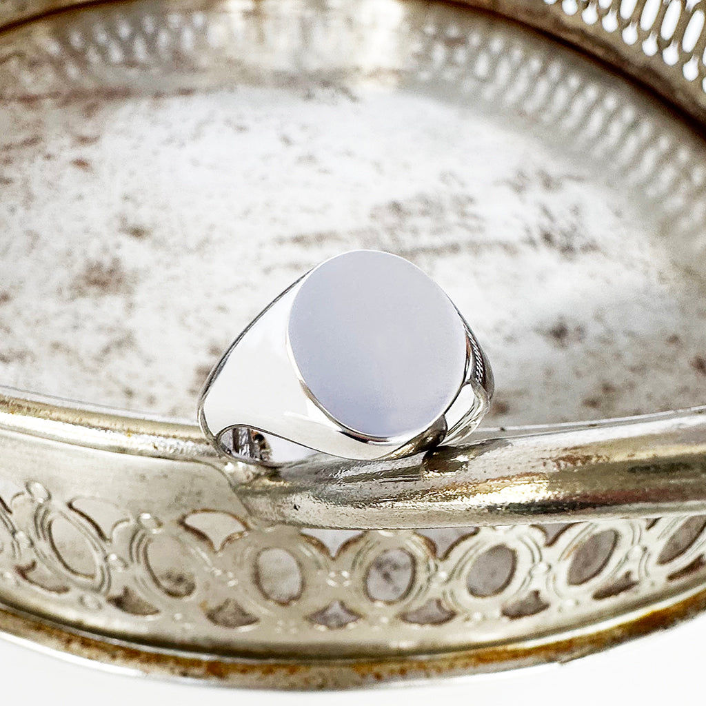 Classic Unisex Oval Front White Gold Signet Ring