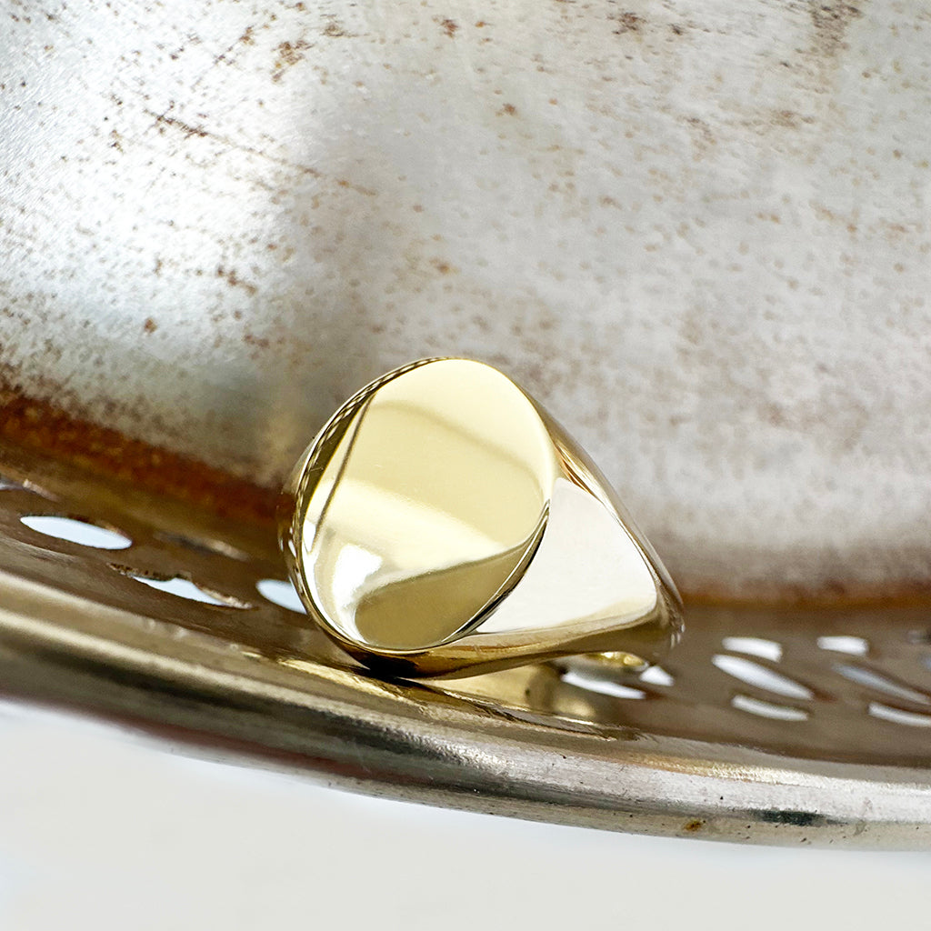 Classic Mens Oval Front Yellow Gold Signet Ring