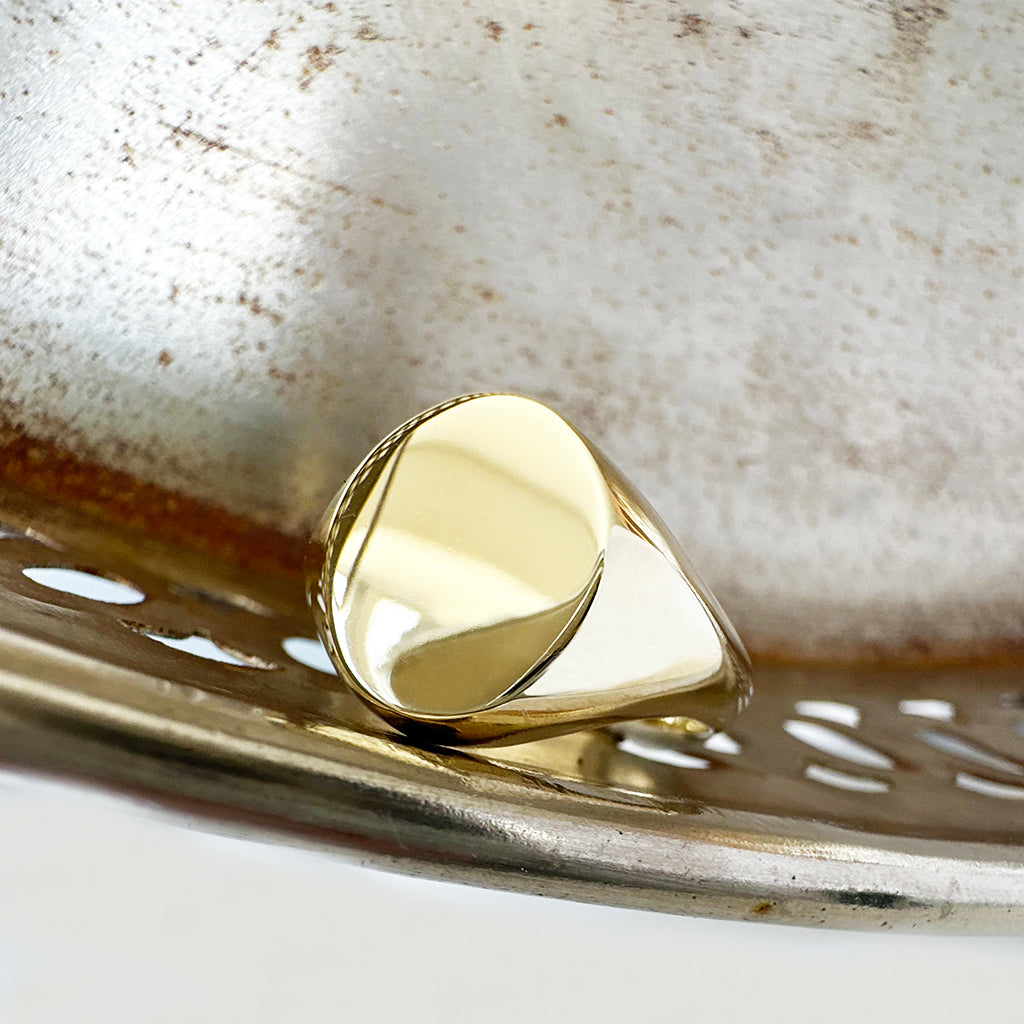 Classic Mens Oval Front Yellow Gold Signet Ring