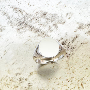 Classic Unisex Oval Front White Gold Signet Ring