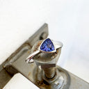 Unisex Thick to Slim Line White Gold Bezel Set Trilliant Tanzanite Ring