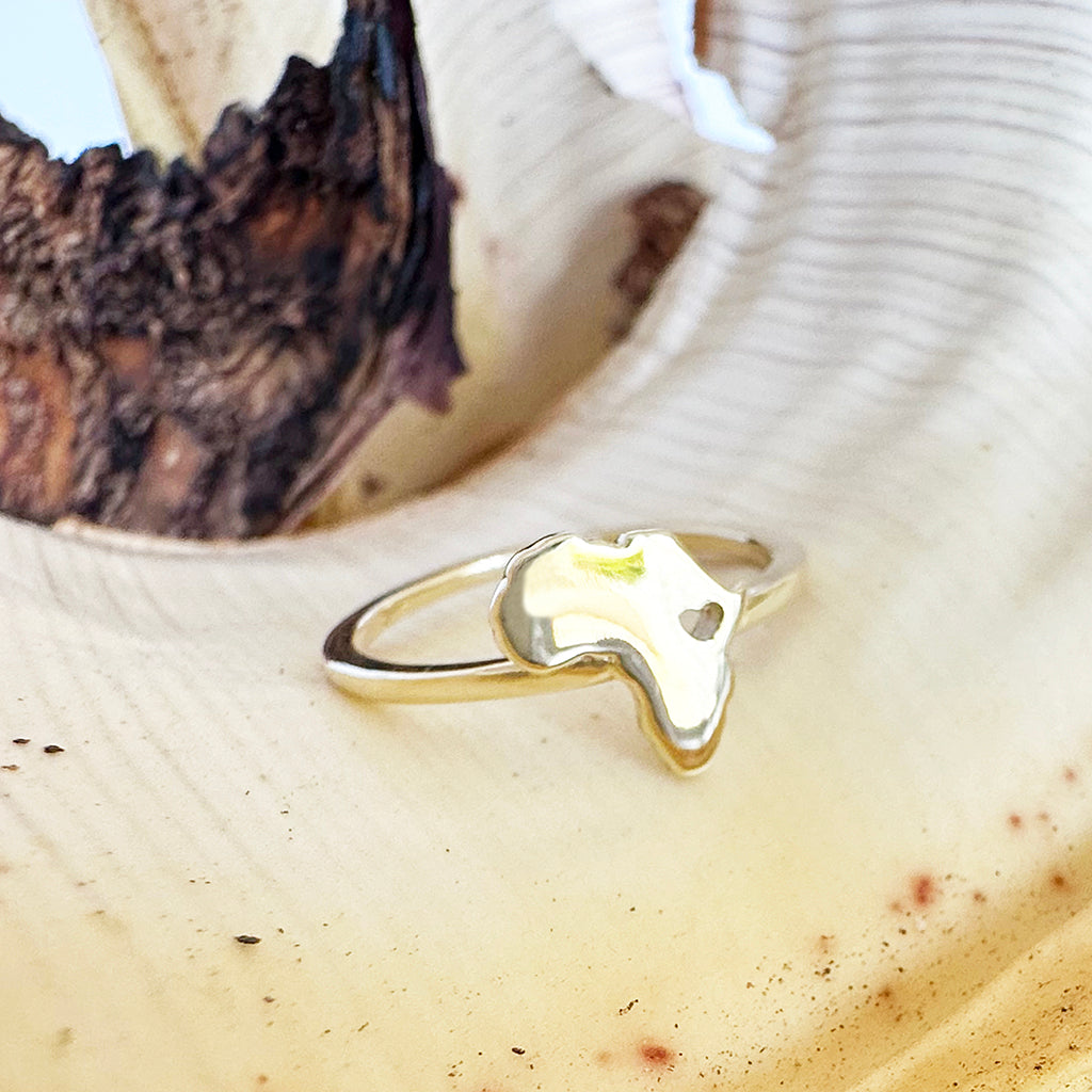 Yellow Gold Africa Heart Map Ring