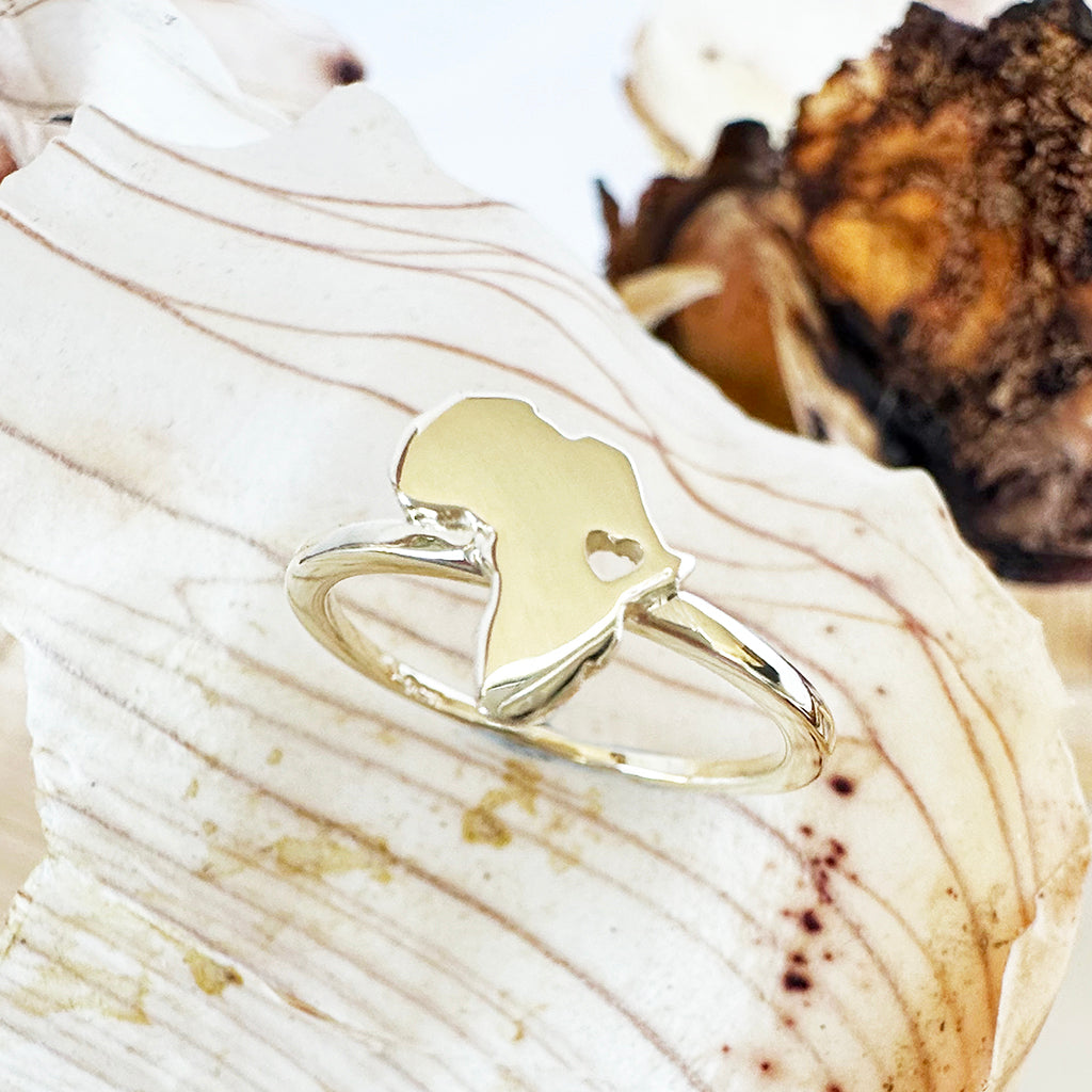 Yellow Gold Africa Heart Map Ring