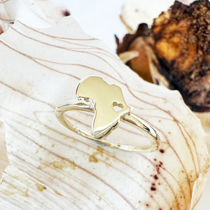 Yellow Gold Africa Heart Map Ring