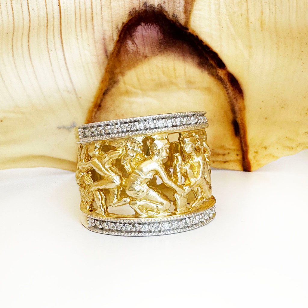 Golden People of Africa Eternity Ring with Diamond Borders