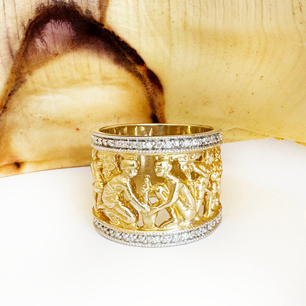 Golden People of Africa Eternity Ring with Diamond Borders
