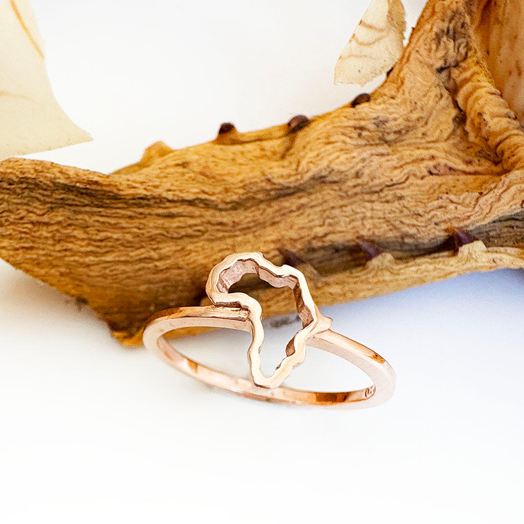 Petite Rose Gold Africa Map Outline Ring