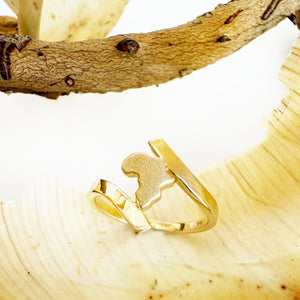 Split Shank Yellow Gold Sandblasted Africa Map Ring