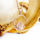 Oval Cut Out Protea Pendant with Diamonds in Rose Gold