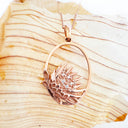 Oval Cut Out Protea Pendant with Diamonds in Rose Gold
