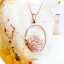 Oval Cut Out Protea Pendant with Diamonds in Rose Gold