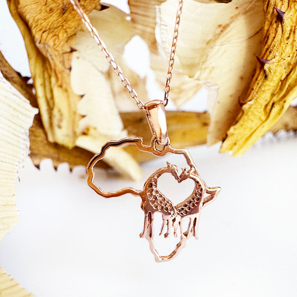 For the Love of Giraffes Rose Gold Pendant