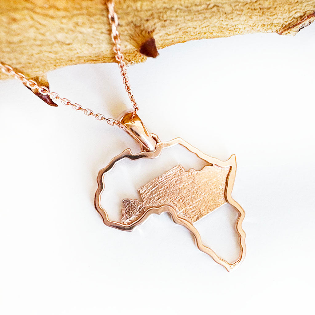 Table Mountain and Africa Map Pendant in Rose Gold