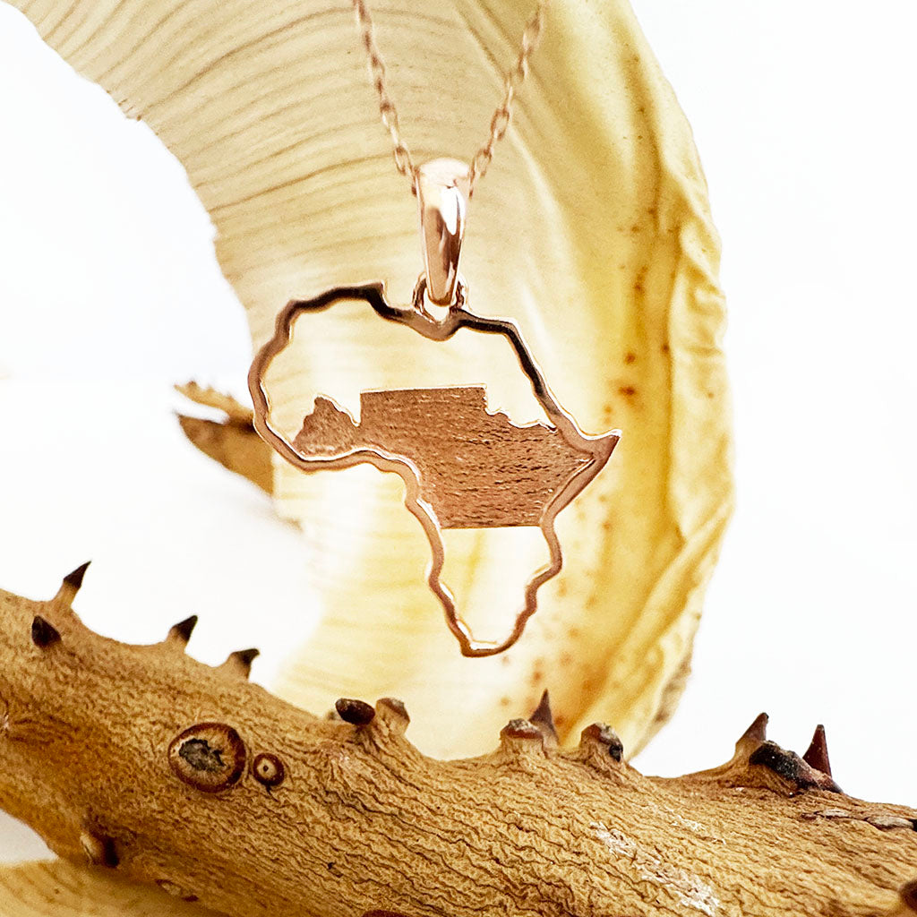 Table Mountain and Africa Map Pendant in Rose Gold