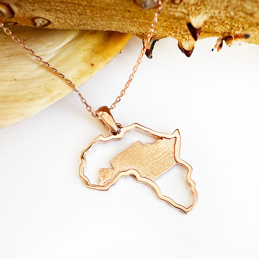 Table Mountain and Africa Map Pendant in Rose Gold