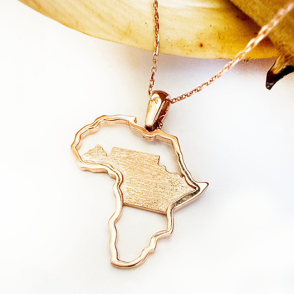 Table Mountain and Africa Map Pendant in Rose Gold