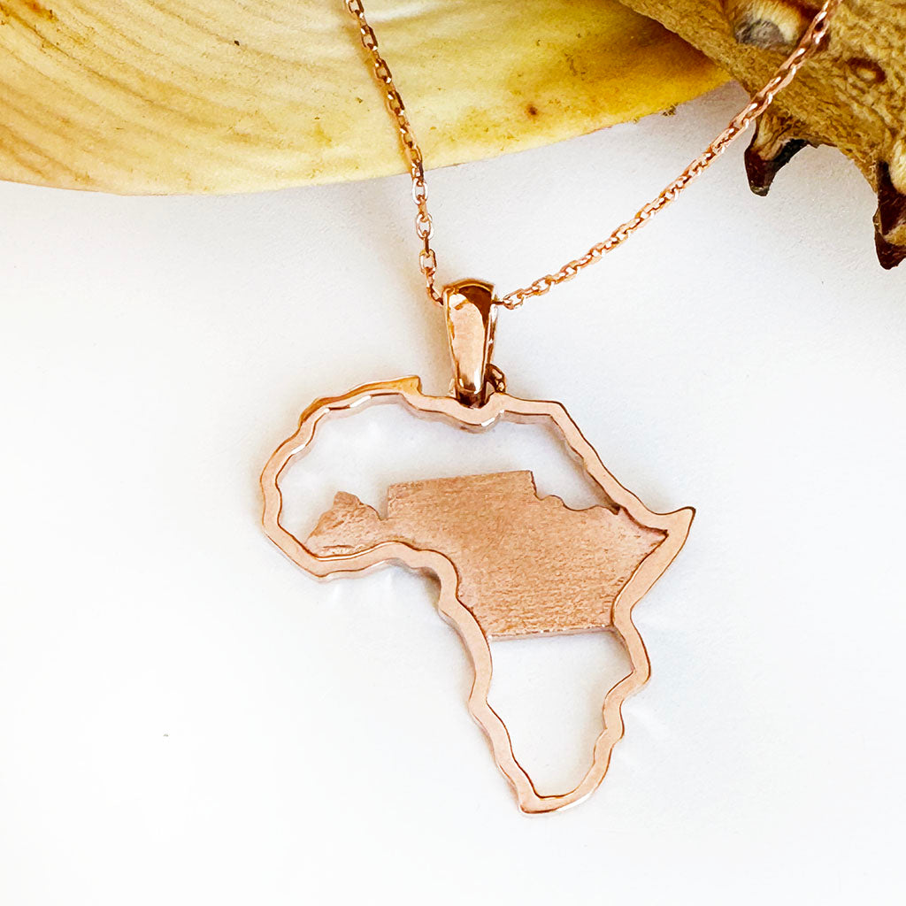 Table Mountain and Africa Map Pendant in Rose Gold