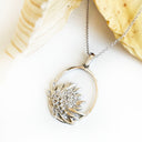Oval Cut Out Protea Pendant with Diamonds in White Gold