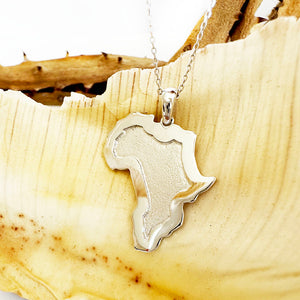 Bold Outline with Textured Interior White Gold Africa Map Pendant