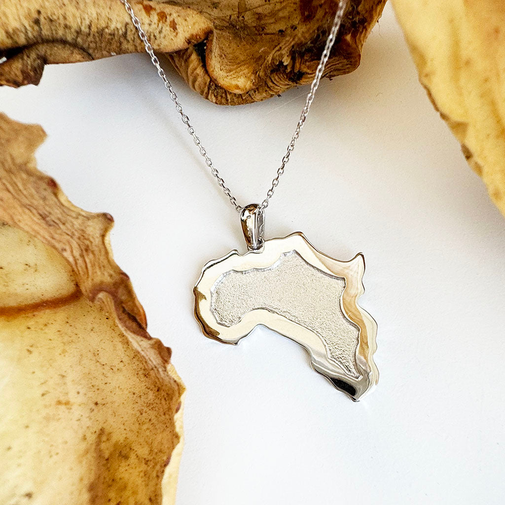 Bold Outline with Textured Interior White Gold Africa Map Pendant