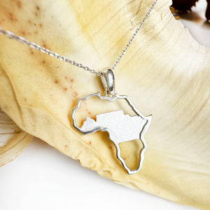 Table Mountain and Africa Map Pendant in White Gold