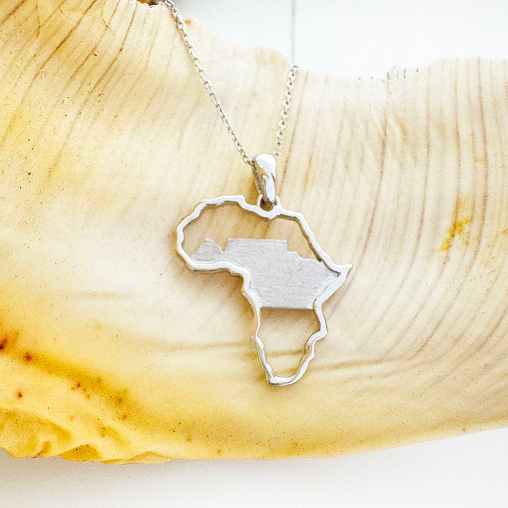 Table Mountain and Africa Map Pendant in White Gold