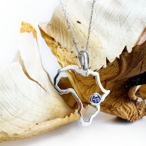 Elegantly Styled White Gold Africa Map pendant with Bezel Set Tanzanite Highlight Pendant