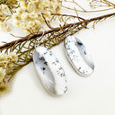 Natural Freeform Elongated Oval Dendritic Agate Silver Drop Earrings - 33mm x 14mmNatural Freeform Elongated Oval Dendritic Agate Silver Drop Earrings - 33mm x 14mm