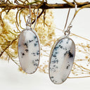 Natural Freeform Elongated Oval Dendritic Agate Silver Drop Earrings - 33mm x 14mm
