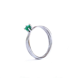 Iconic Three Band Round Cut Emerald White Gold Ring