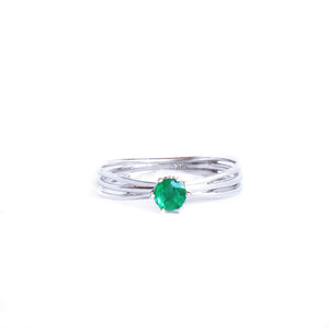 Iconic Three Band Round Cut Emerald White Gold Ring