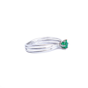 Iconic Three Band Round Cut Emerald White Gold Ring