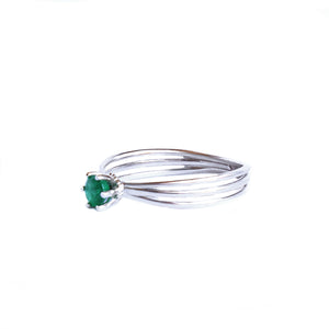 Iconic Three Band Round Cut Emerald White Gold Ring