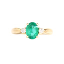Lightly Crimped Oval Cut Emerald and Diamond Highlight Ring