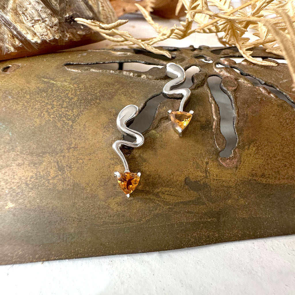 Lightning Bolt Citrine White Gold Earrings