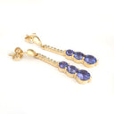 Tanzanite and Six Diamond Drop Yellow Gold Earrings