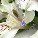 Silver Petite Round Cut Tanzanite with Trilogy Diamond Highlight Pendant