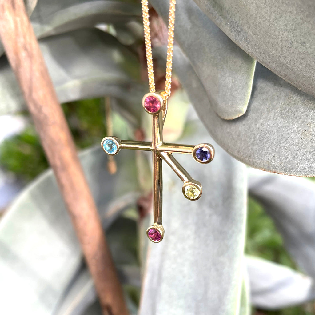 Bezel Set Rainbow Yellow Gold Southern Cross