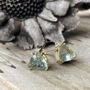 Stunning Trilliant Green Amethyst, Diamond Yellow Gold Studs