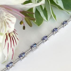 Silver Oval Cut Tanzanite and Silver Topaz Bar Highlight Bracelet