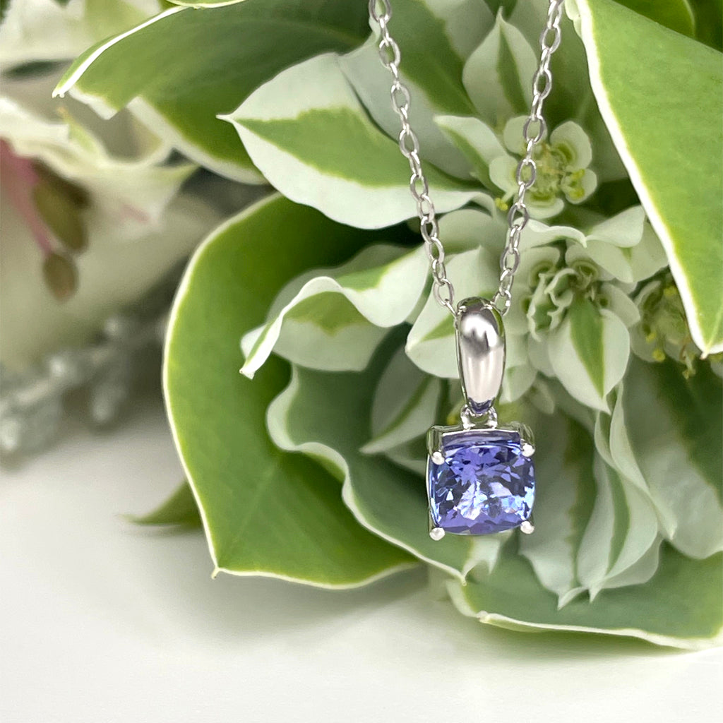 Silver Solitaire Cushion Cut Tanzanite Pendant