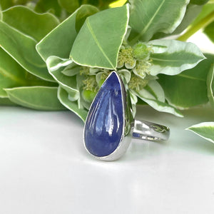 Silver Pear Cut Cabochon Tanzanite Silver Ring