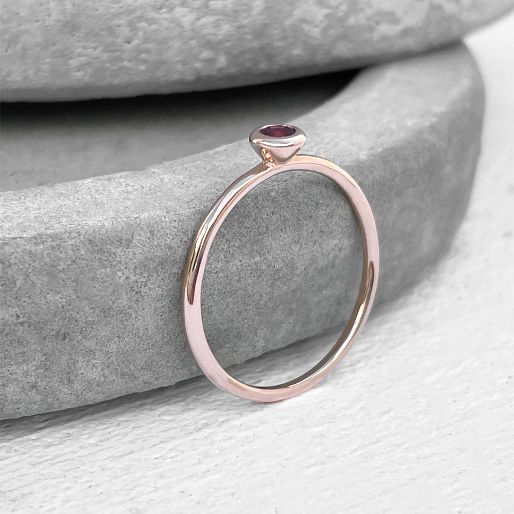 Rose Gold Bezel Set Pink Tourmaline Stacking Ring