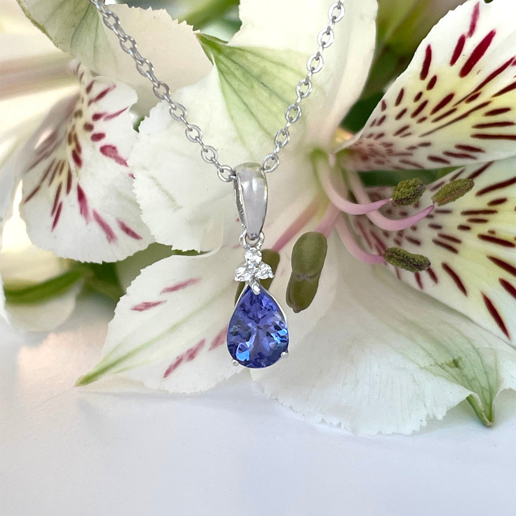 Silver Pear Cut Tanzanite with Trilogy Silver Topaz Highlight Pendant